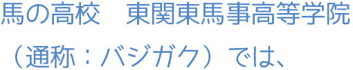 馬の高校　東関東馬事高等学院（通称：バジガク）では、